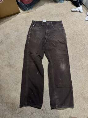 Carhartt B159 DKB Dark Brown Loose Fit Canvas Carpenter Dungaree Pants 32x32